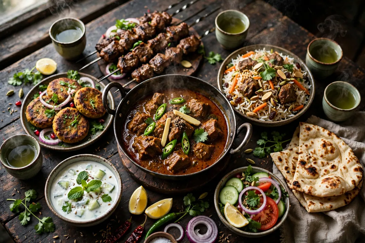 The shared Khyber Namkeen spread at the centre of the table